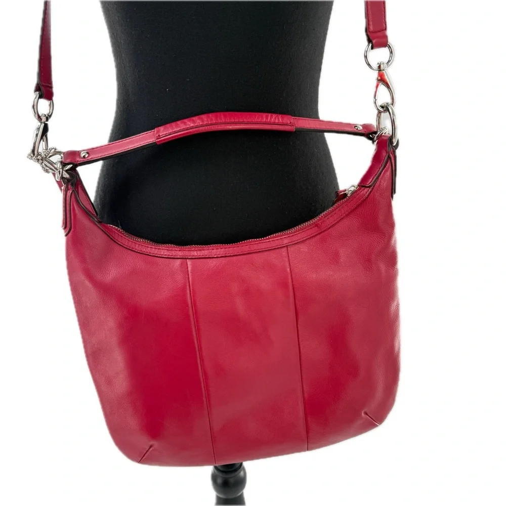 COACH Kristin Woven Leather Hobo Satchel Shoulder Crossbody Bag Scarlet Red